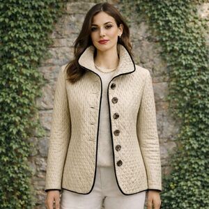 QUADRILLE Tan Quilted Jacket with Black Trim, 10